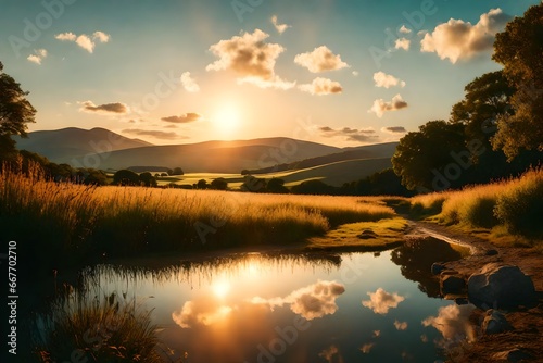 Beautiful summer landscape at sunset.  