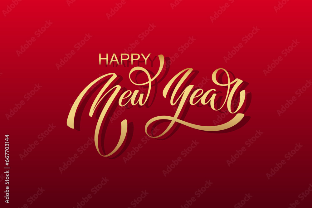 Naklejka premium Happy New Year hand lettering calligraphy. Vector holiday illustration element. Typographic element