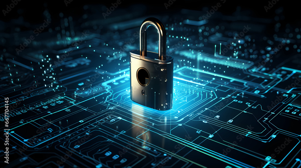 Cyber ​​security and data protection, Internet network security system, protecting business and financial transaction data from cyber-attacks, secure data encryption - Generated by Generative AI - obrazy, fototapety, plakaty 