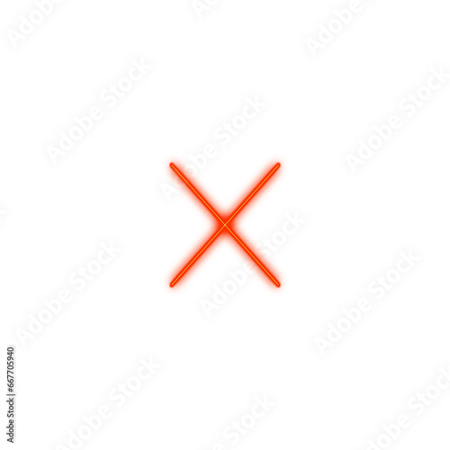  neon cross icon on transparent background. light x mark.  neon light icon isolated 