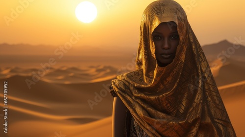 African woman in the desert photo
