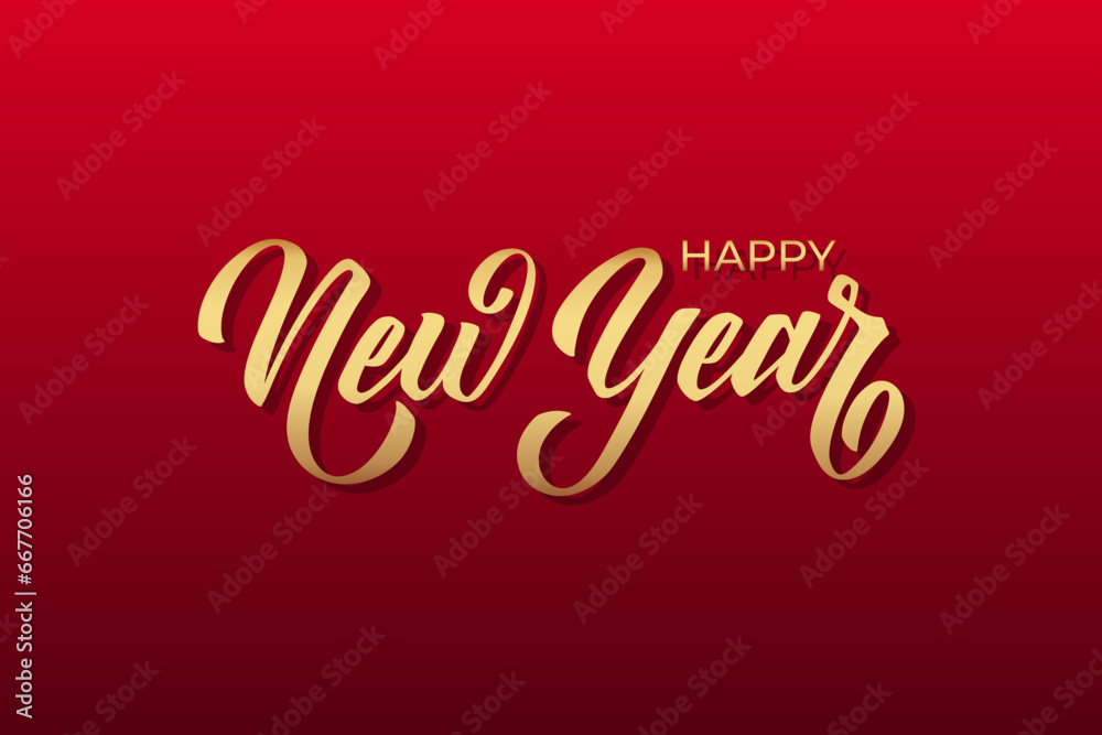 Naklejka premium Happy New Year hand lettering calligraphy. Vector holiday illustration element. Typographic element