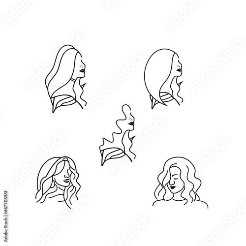 Set Collection Hair Woman Beauty Icon