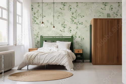 A Cozy Bedroom with a Stylish  Green Headboard