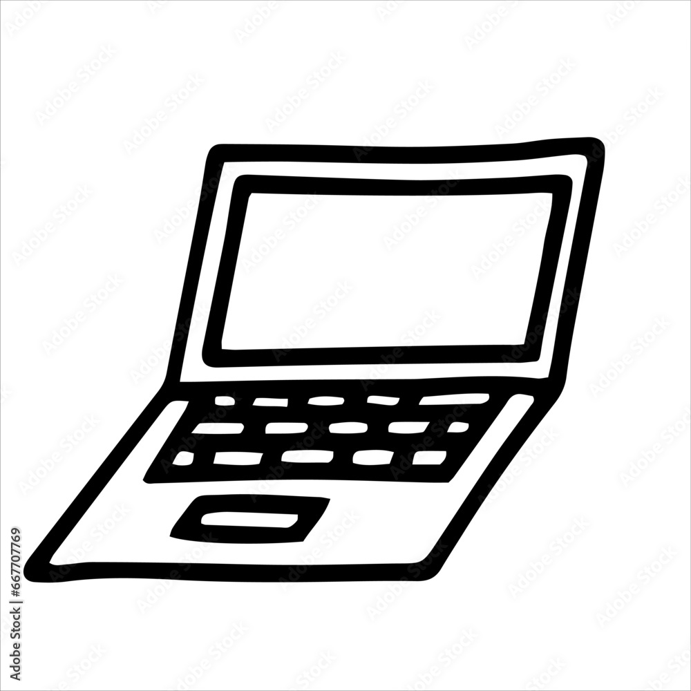 Laptop icon, a portable computer. Hand-drawn vector illustration. Template design, clipart, excise, doodles. Laptop icon, a portable computer. Hand-drawn vector illustration. Template design, clipart, excise, doodles.