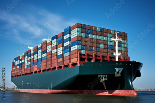 Container ship is a global network of cargo transportation, global import and export trade, transportation and logistics business. Global business, business growing and supporting business success.