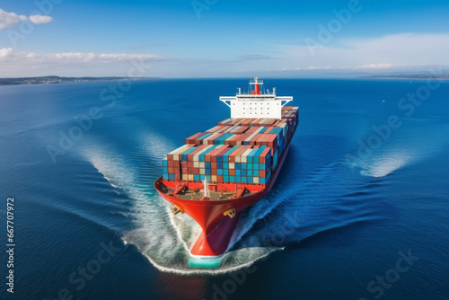 Container ship is a global network of cargo transportation, global import and export trade, transportation and logistics business. Global business, business growing and supporting business success. photo