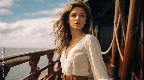 Pretty young woman posing on cruise ship © maretaarining