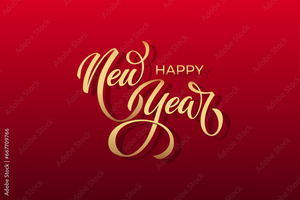 Naklejka premium Happy New Year hand lettering calligraphy. Vector holiday illustration element. Typographic element