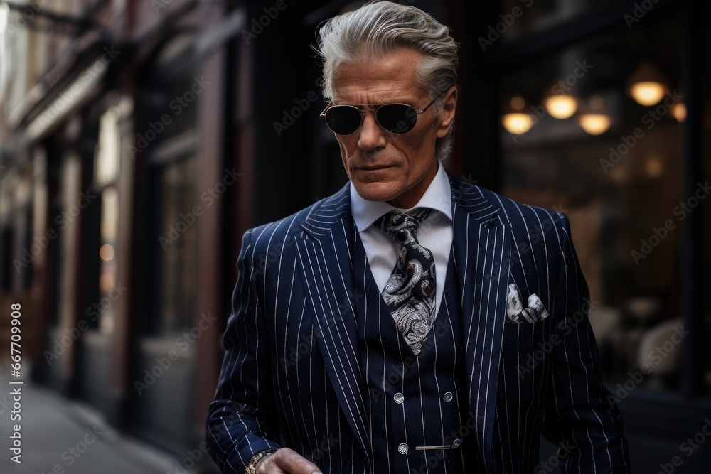A Well-Dressed Gentleman Strolling Through Urban Surroundings A Well-Dressed Gentleman Strolling Through Urban Surroundings