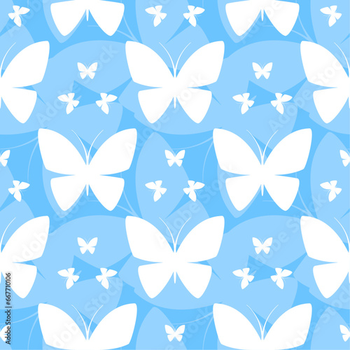 White butterflies on blue background. Vector seamless pattern. Best for textile, print, wallpapers, and your design.