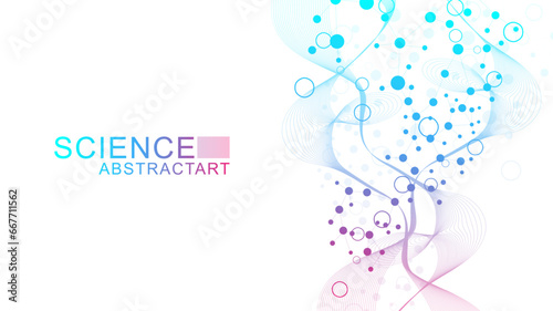 Structure molecule and communication. Dna, atom, neurons. Scientific concept for your design. Connected lines with dots. Medical, technology, chemistry, science background. Vector illustration