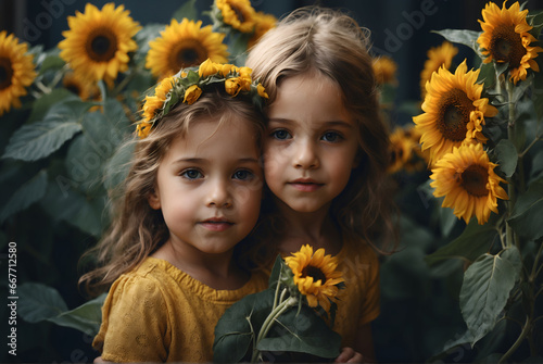 Sisters with flowers photo