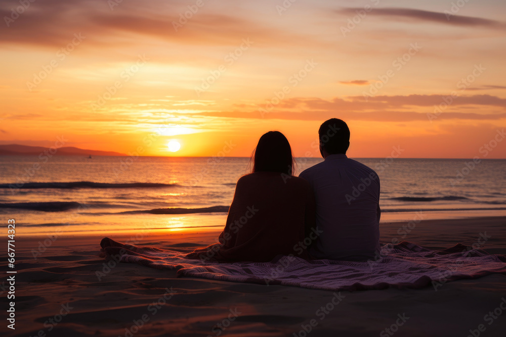 Fototapeta premium Beachside Romance: Sunset Bliss