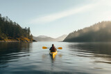 Paddling Peace: Man Kayaking on Tranquil Waters