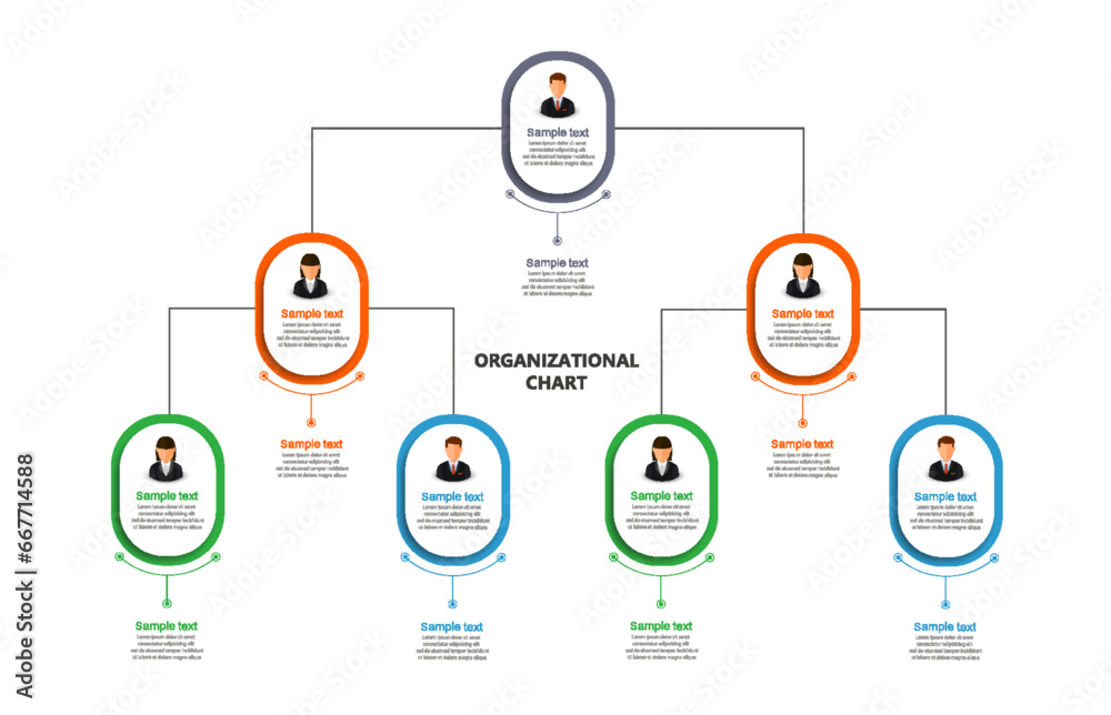 Organizational chart with business avatar icons. Business hierarchy infographic elements. Vector illustration Organizational chart with business avatar icons. Business hierarchy infographic elements. Vector illustration