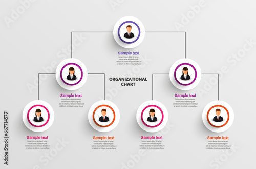 Organizational chart with business avatar icons. Business hierarchy infographic elements. Vector illustration