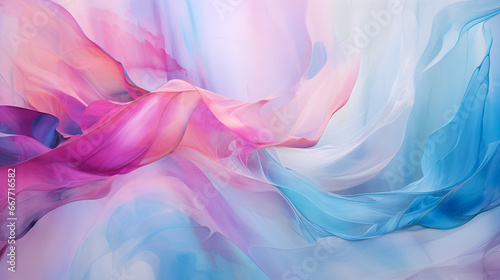 Pink dreamy pastel watercolor flowing waves backdrop. Purple, blue, mint, teal soft painted wavy folds. Abstract art luxury color wave background. Silk drape waves background for banner copy space