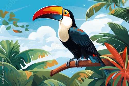 A Majestic Toucan Perched on a Lush Jungle Branch