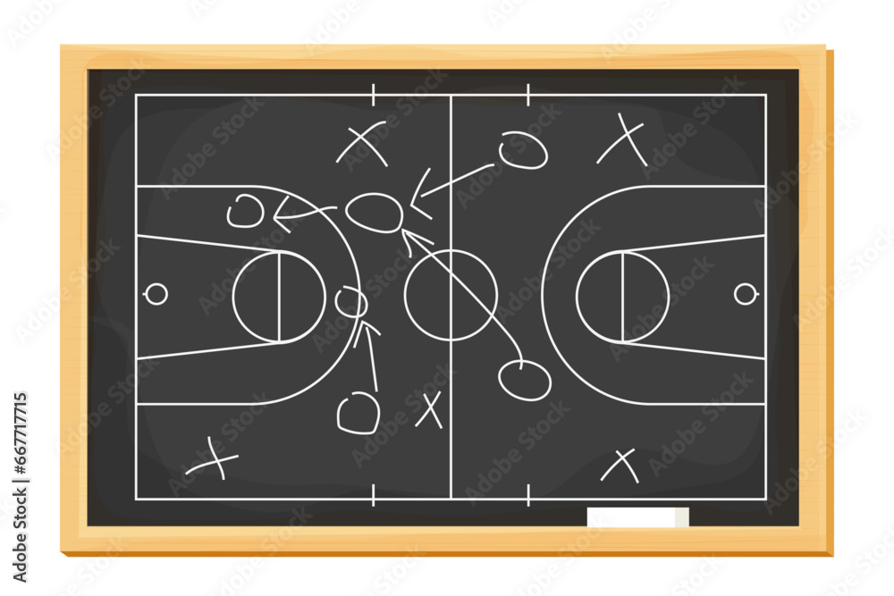 Fototapeta premium Basketball blackboard with chalk game strategy, coach plan. White lines on board, training, education.