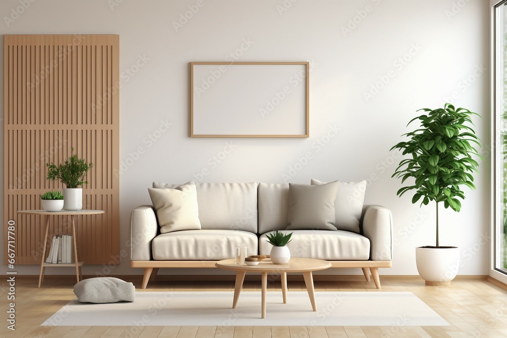 Fototapeta premium A sofa in the living room with a cute houseplant placed next to it