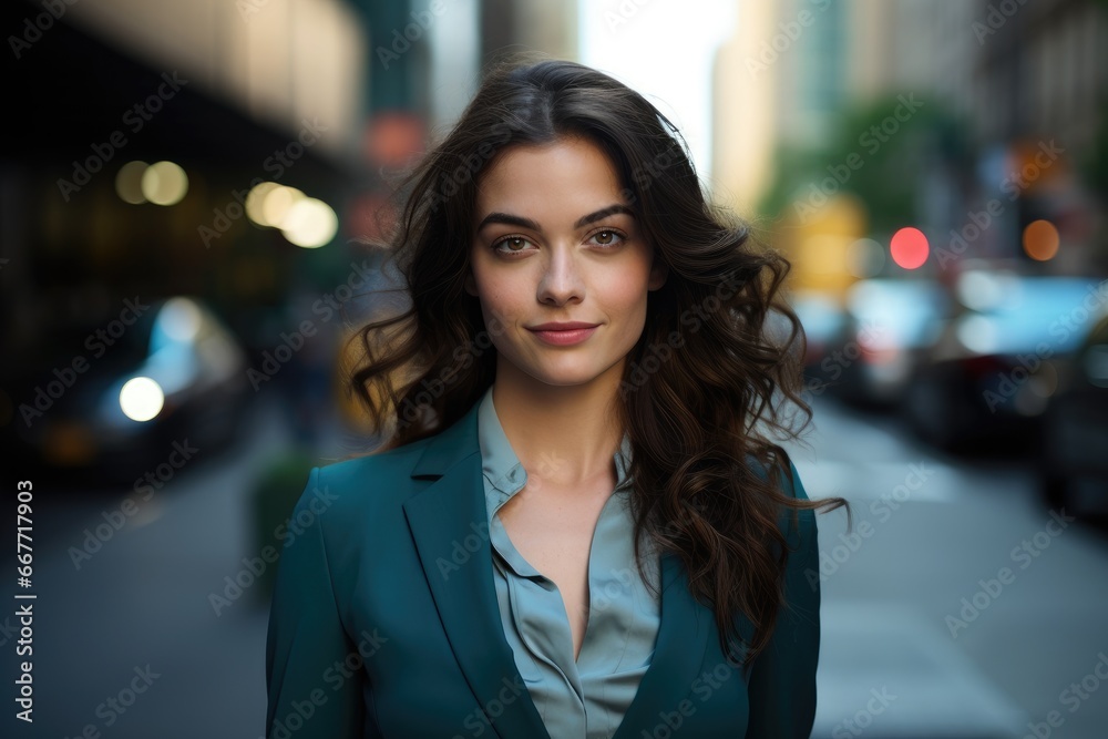 Obraz premium Woman in Green Jacket Standing on Street