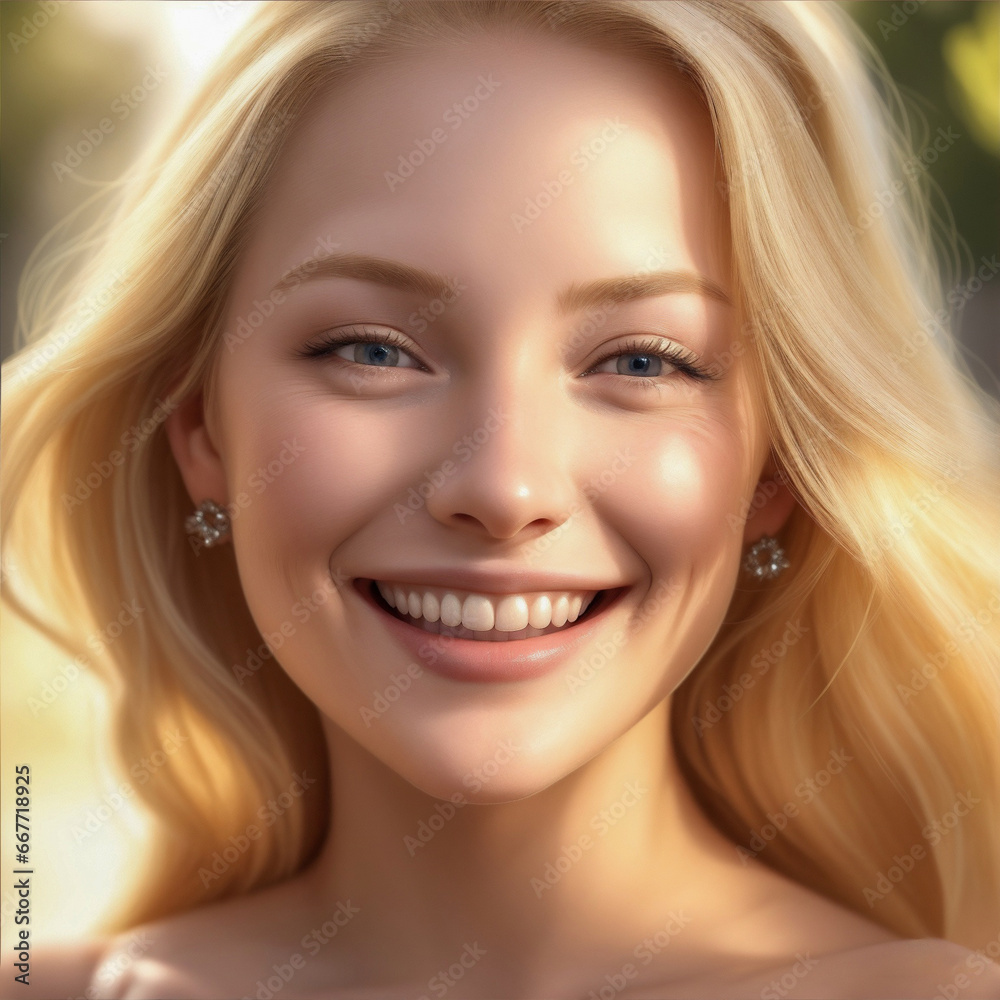 A close-up portrait of the carefree and joyful smile of a woman. Perfect for portrait, happiness, and lifestyle concepts.