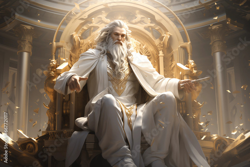 Zeus sits on his throne