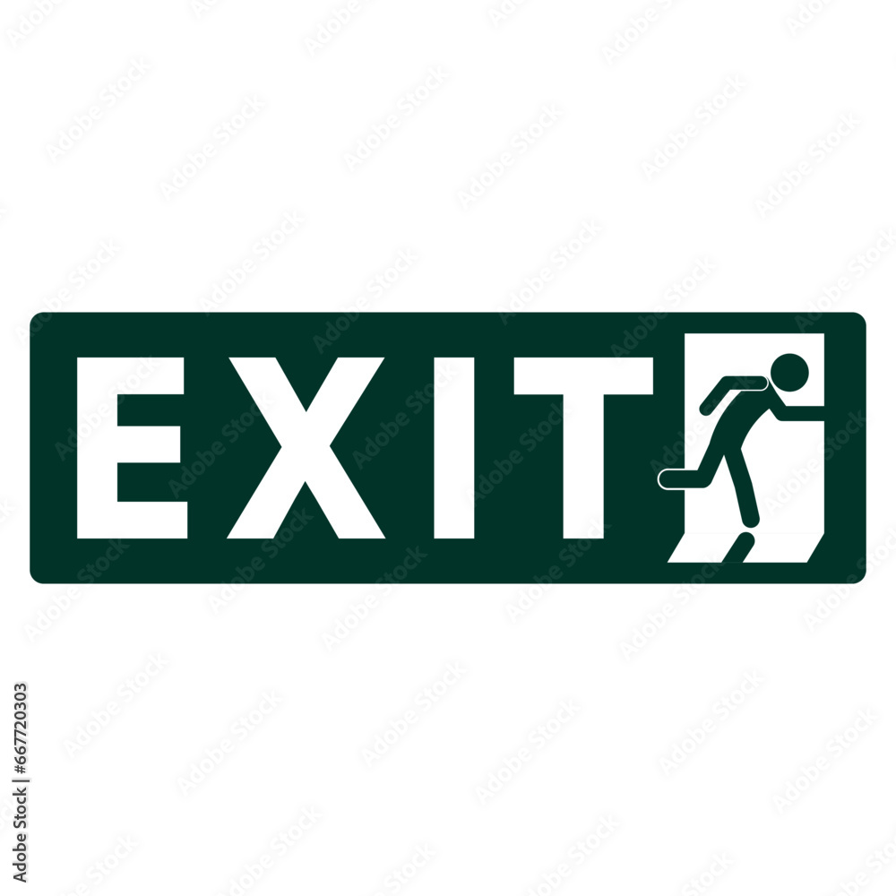 Isolated design label direction way of emergency exit, fire exit sign, exit building icon