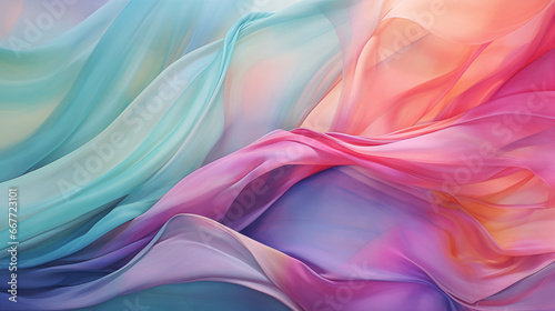 Pink dreamy pastel watercolor flowing waves backdrop. Purple, blue, mint, teal soft painted wavy folds. Abstract art luxury color wave background. Silk drape waves background for banner copy space