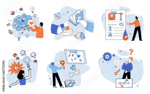 Logical thinking. Vector illustration. It is art reasoning and using sound judgment to navigate complexities life Logical thinking is metaphorical journey through corridors mind