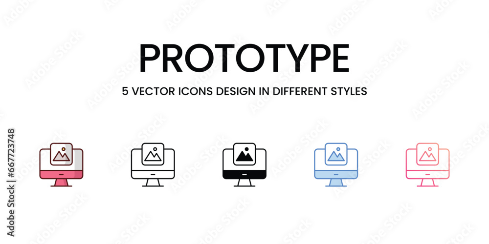 Prototype icons set, colorline, glyph, outline, gradinet line, icon vector stock illustration isolate white background.