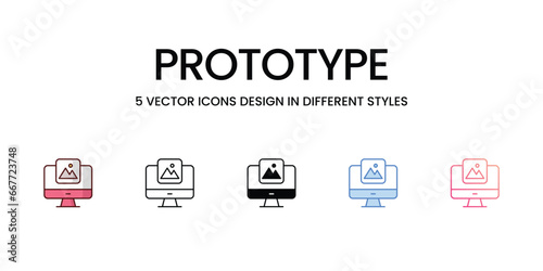 Prototype icons set, colorline, glyph, outline, gradinet line, icon vector stock illustration isolate white background.