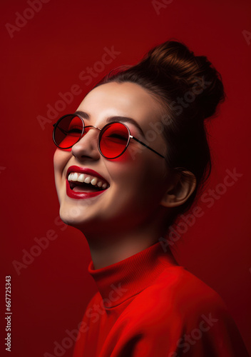 portrait of a woman smiling happiness is red