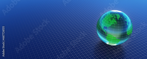 Wallpaper Mural Nice looking detailed glass earth on a blue print millimeter paper grid floor that represent measuring, business and science. Wide angle 3d illustration for website or social media header Torontodigital.ca
