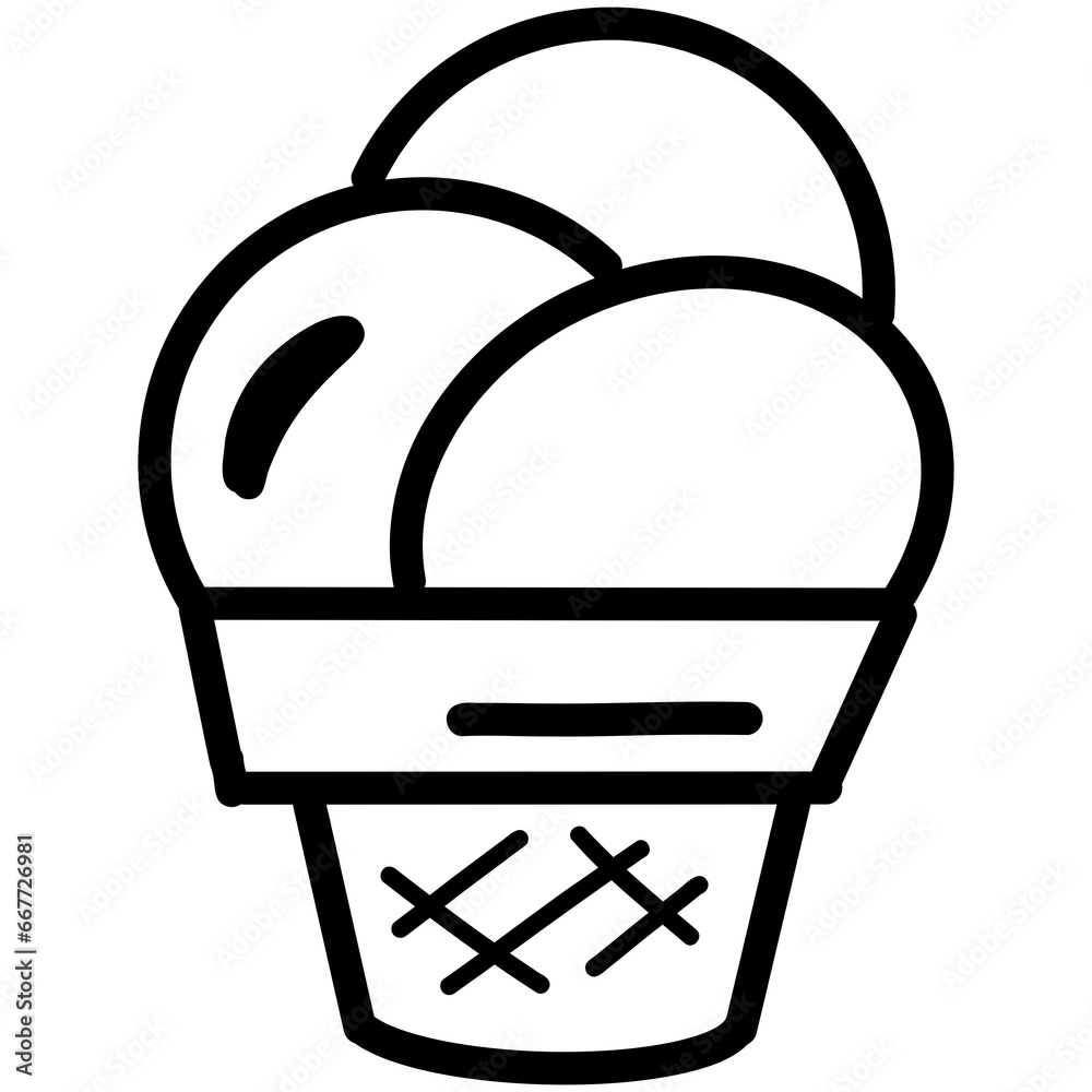 Illustration, cartoon, ice cream, hand drawn, easy to draw