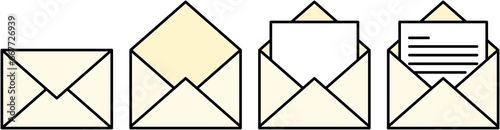 Envelove icon set. Letter, sms and mail symbols. Email illustration isolated on transparent background.