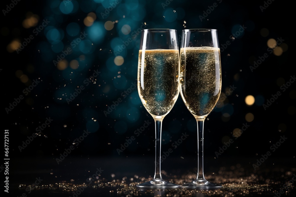 Festive New Year Background with Sparkling Champagne Glasses and Glittering Celebratory Atmosphere Festive New Year Background with Sparkling Champagne Glasses and Glittering Celebratory Atmosphere