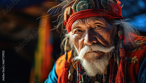 Old Asian pensioner in traditional costume