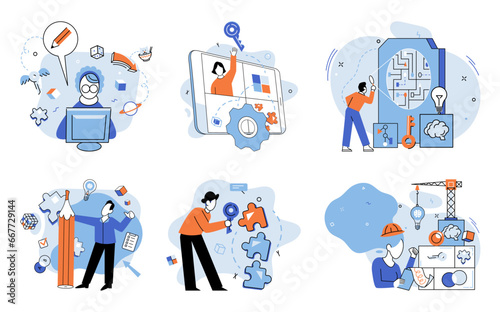 Startup idea. Vector illustration. Entrepreneurs who cnavigate challenges, overcome obstacles, and stay focused on their goals have higher chance turning their startup ideinto tangible reality