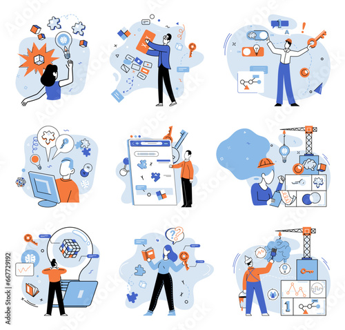 Startup idea. Vector illustration. Creative thinking allows entrepreneurs to approach challenges with fresh perspectives, leading to unique and compelling startup ideas A well-crafted plis essential