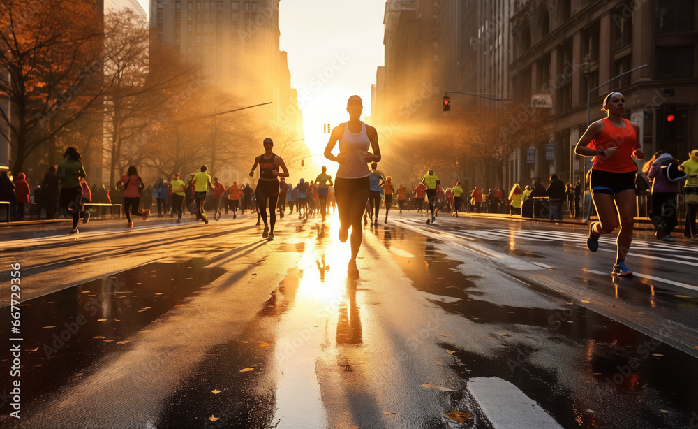 Energy and spirit of the New York City Marathon - obrazy, fototapety, plakaty 