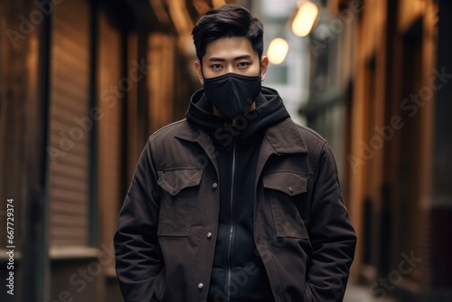 Man in Black Jacket and Mask