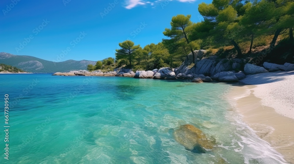 beautiful beach view with blue sky and crystal clear water generative ai