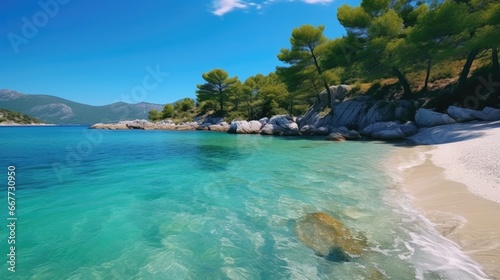 beautiful beach view with blue sky and crystal clear water generative ai
