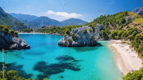 beautiful beach view with blue sky and crystal clear water generative ai