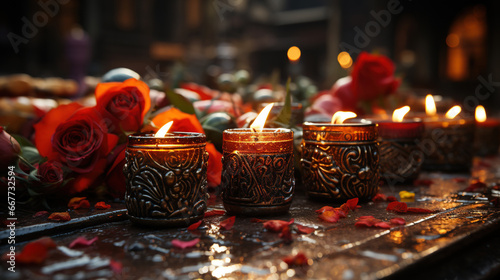 Colorful Candles in Mexican Church Background Selective Focus photo