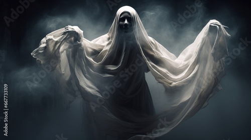 Female ghost rising up on dark background