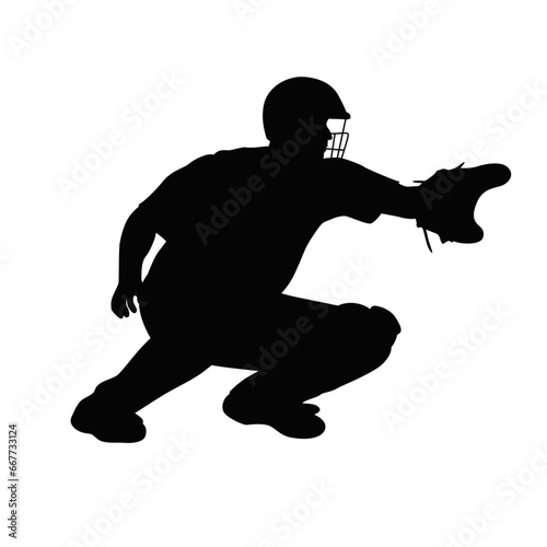 Baseball catcher silhouette, vector silhouette of a baseball player