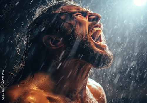 Man Shouting in the Rain photo